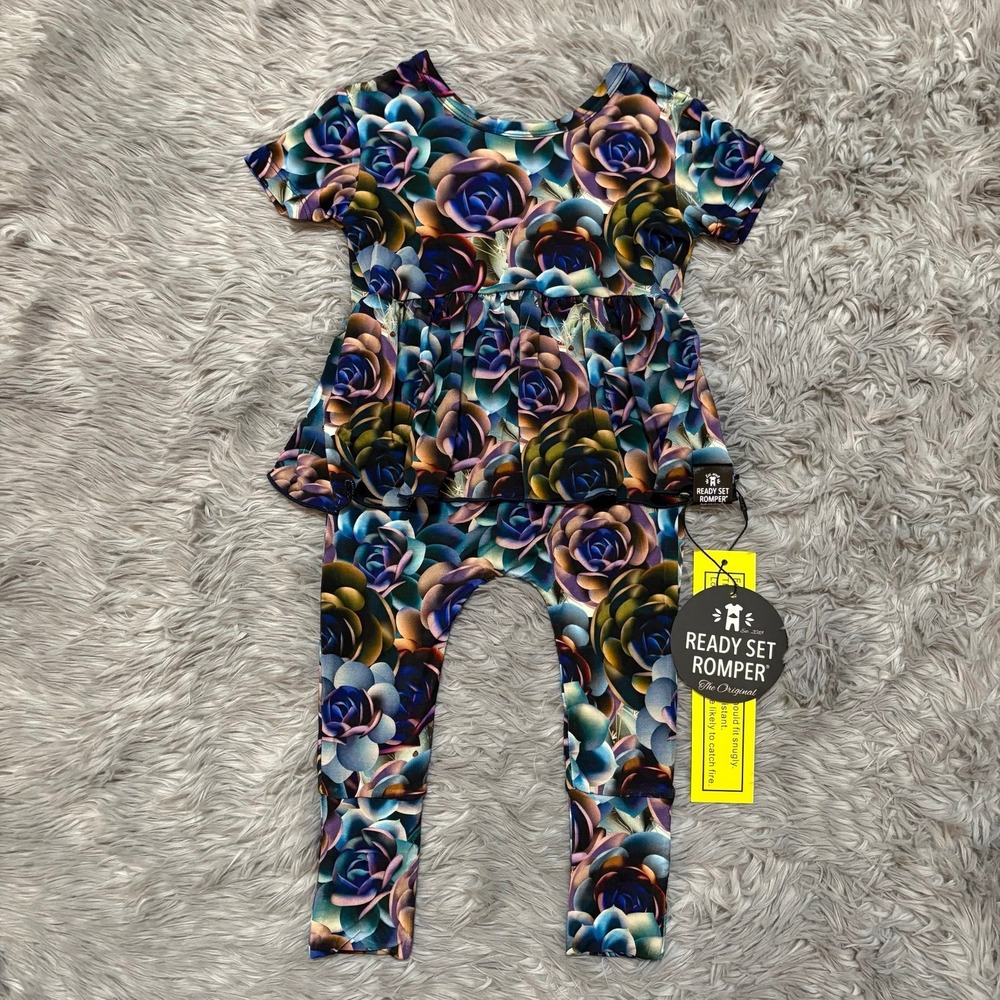 Ready Set Romper Smell The Roses Floral Design Baby Bamboo Romper 0-6 Months NEW